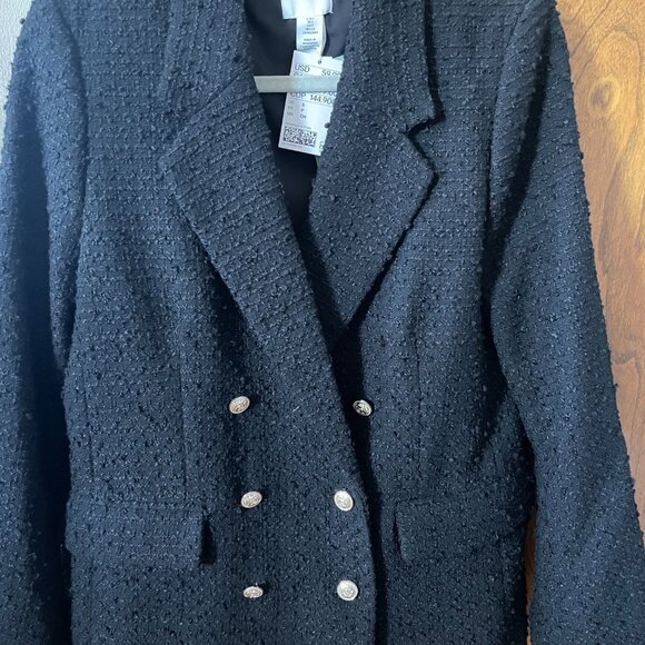 H&M Black Tweed Double Breasted Blazer Size Small - Picture 1 of 3